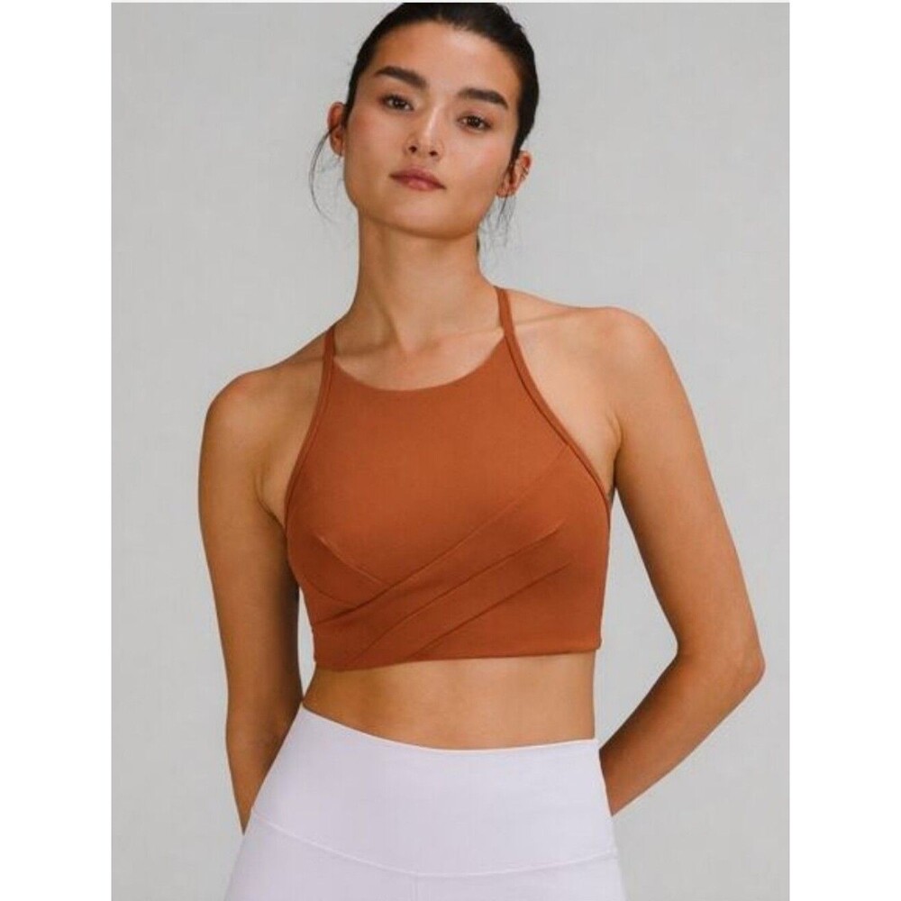 Lululemon NEW Flow Y Wrap-Front High-Neck Bra Light Support 4 ancient copper